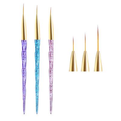 FlorVida Set 3 buc Perii Nail Art Pentru Desenarea liniilor Instrumente de manichiură Rechizite profesionale Kit stilou pentru flori 7/9/11mm Kolinsky
