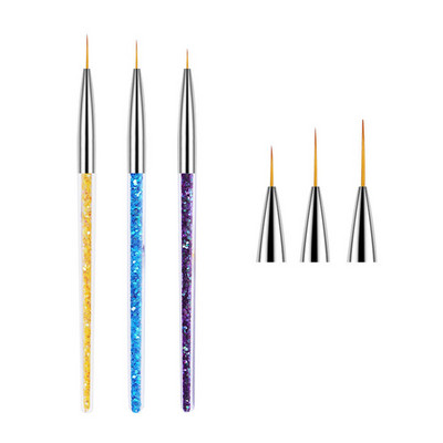 FlorVida Set 3 buc Perii Nail Art Pentru Desenarea liniilor Instrumente de manichiură Rechizite profesionale Kit stilou pentru flori 7/9/11mm Kolinsky