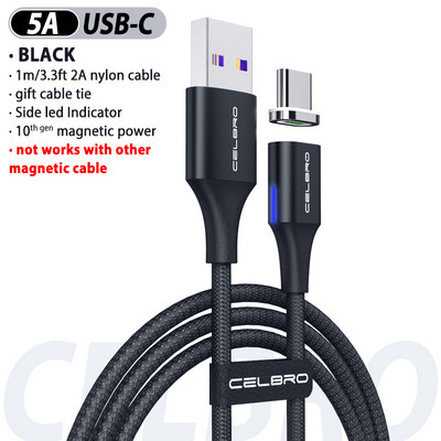 1,5m 2m Μαγνητικό καλώδιο Micro Usb Type C Καλώδιο γρήγορης φόρτισης Μαγνητικός φορτιστής 5A για Huawei Samsung Galaxy S20 Plus Ultra 20