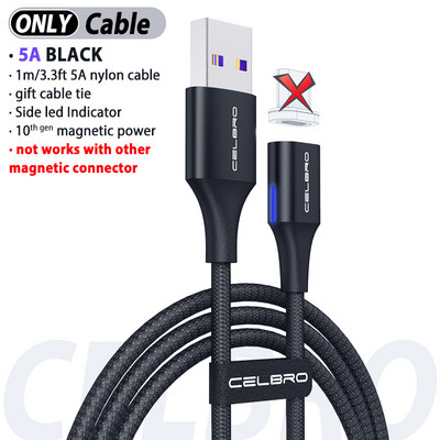 1,5m 2m Μαγνητικό καλώδιο Micro Usb Type C Καλώδιο γρήγορης φόρτισης Μαγνητικός φορτιστής 5A για Huawei Samsung Galaxy S20 Plus Ultra 20