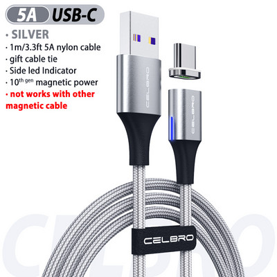 1,5m 2m Μαγνητικό καλώδιο Micro Usb Type C Καλώδιο γρήγορης φόρτισης Μαγνητικός φορτιστής 5A για Huawei Samsung Galaxy S20 Plus Ultra 20