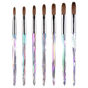 1 τεμ Kolinsky Acrylic Nail Brush Rainbow Color Crystal Handle 7 Sizes UV Gel Carving Pen Brush Liquid Powder DIY Nail Art Tools