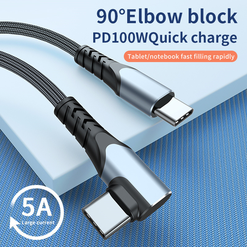 Tip C do tipa C kabel PD 100W koljeno 90 stupnjeva podatkovni kabel za prijenosna računala 5A USB C tip C žica za brzo punjenje za Huawei Xiaomi