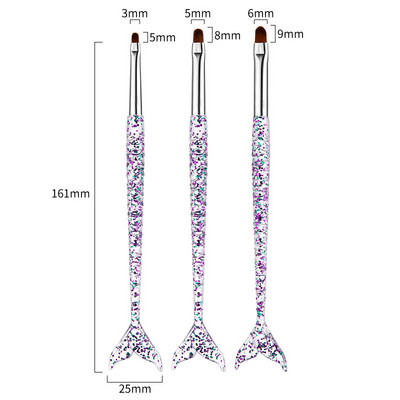 3 buc/set mâner sirenă Nail Art Liner Pictură UV GEL Extensie NailBrush DIY Model Design Desen Linie Pen Instrument de manichiură