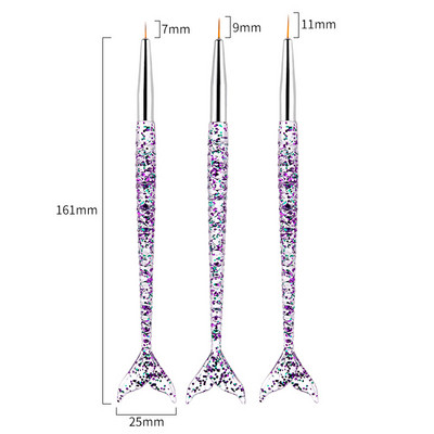 3 buc/set mâner sirenă Nail Art Liner Pictură UV GEL Extensie NailBrush DIY Model Design Desen Linie Pen Instrument de manichiură