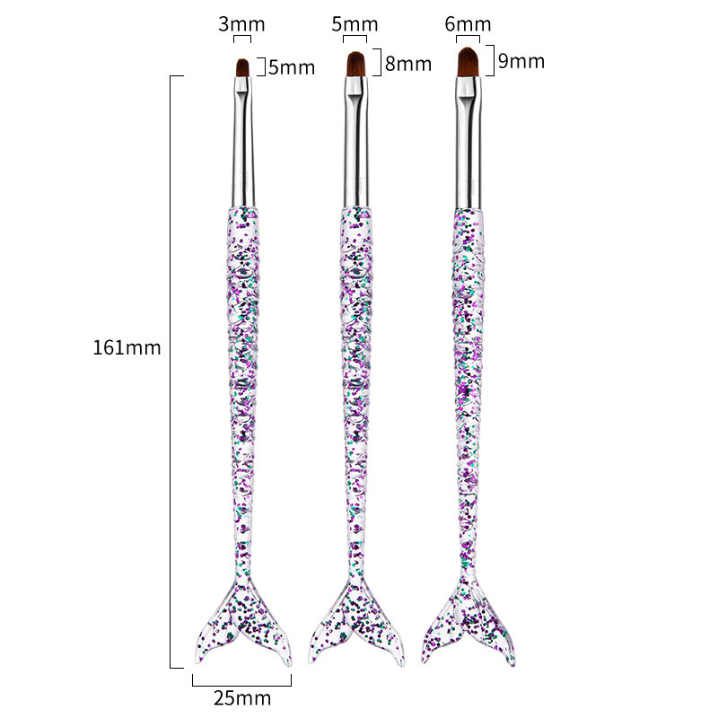 3 buc/set mâner sirenă Nail Art Liner Pictură UV GEL Extensie NailBrush DIY Model Design Desen Linie Pen Instrument de manichiură