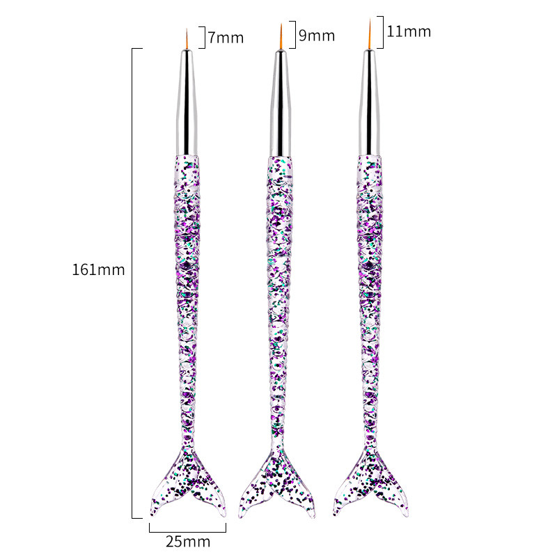 3 buc/set mâner sirenă Nail Art Liner Pictură UV GEL Extensie NailBrush DIY Model Design Desen Linie Pen Instrument de manichiură