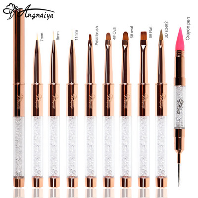ANGNYA Rose Gold Nail Art Lines Painting Pen Brush Striper Daisy Acrylic 3D Size#2 Gradient Shading UV Gel Brushes Инструмент за маникюр