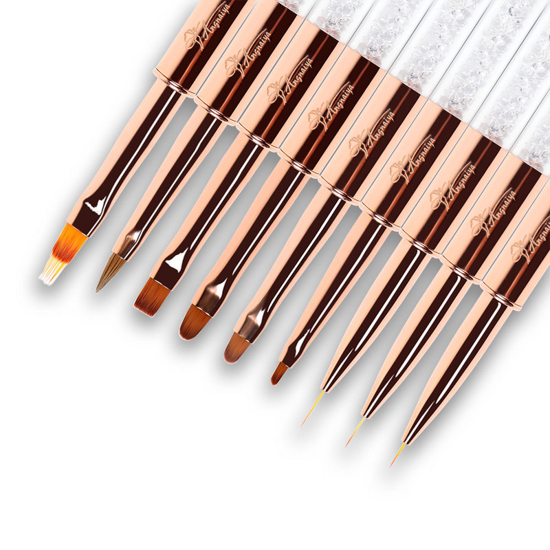 ANGNYA Rose Gold Nail Art Lines Pictura Pen Penie Striper Daisy Acrilic Dimensiune 3D # 2 Gradient Umbrire Perii cu gel UV Instrument de manichiură