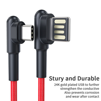 Essager USB Type C кабел 90 градуса 3A Кабел за бързо зареждане USB-C зарядно устройство Type-c кабел за Samsung S20 S10 Plus Xiaomi mi 10