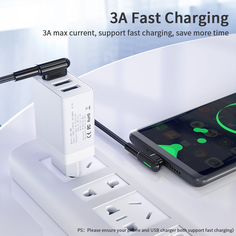 Essager USB Type-C kabel 90 stupnjeva 3A žičani kabel za brzo punjenje USB-C kabel punjača Type-c za Samsung S20 S10 Plus Xiaomi mi 10