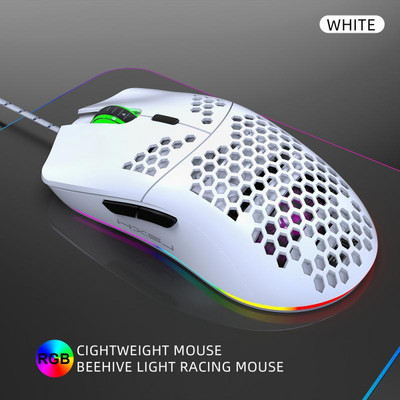 HXSJ J900 USB vezetékes játékegér RGB Light Gamer egerekkel, hat állítható DPI méhsejt üreges, ergonomikus kialakítású egérrel