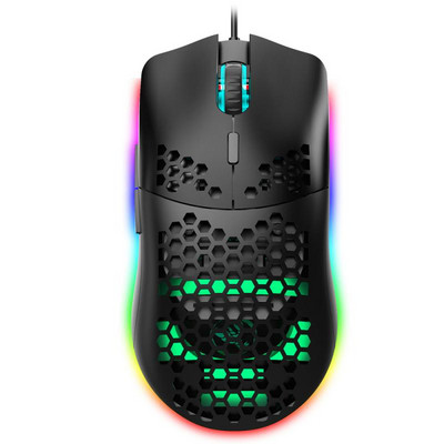 HXSJ J900 USB vezetékes játékegér RGB Light Gamer egerekkel, hat állítható DPI méhsejt üreges, ergonomikus kialakítású egérrel