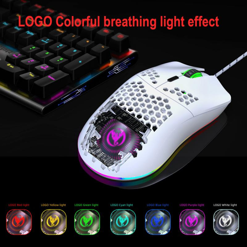 HXSJ J900 USB vezetékes játékegér RGB Light Gamer egerekkel, hat állítható DPI méhsejt üreges, ergonomikus kialakítású egérrel
