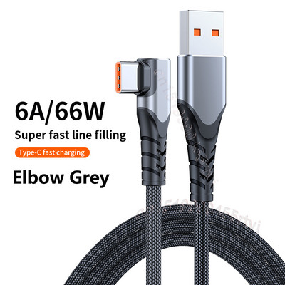 1/2/3m 6A 66W USB Type-C kábel pre Huawei Mate40 Pro Xiaomi POCO Samsung 90-stupňový uhlový kábel USB C pre rýchle nabíjanie a dátový kábel