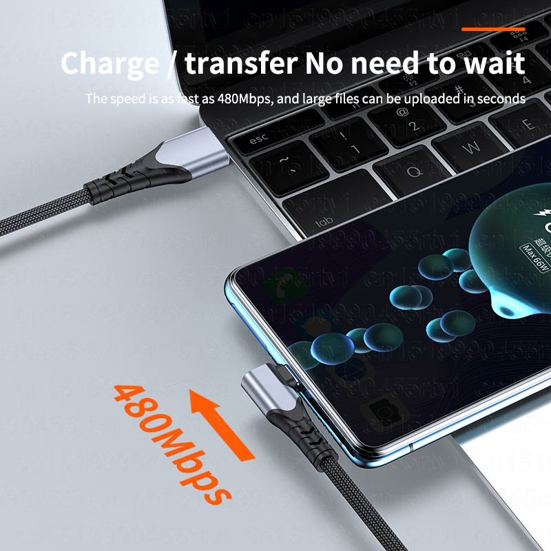 1/2/3m 6A 66W USB Type-C kábel pre Huawei Mate40 Pro Xiaomi POCO Samsung 90-stupňový uhlový kábel USB C pre rýchle nabíjanie a dátový kábel