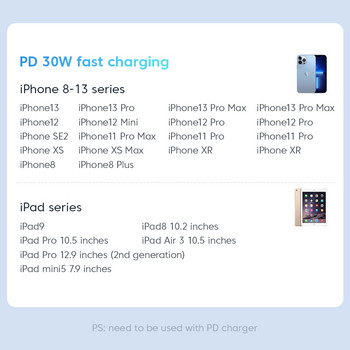 KUULAA USB C кабел PD30W MFi сертифициран за iPhone 14 13 12 11 AirPods iPad Бързо зареждане USB C към Lightning кабел Силиконов USB