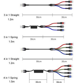 USAMS 3A 4 в 1 кабел за данни за зареждане за iPhone 14 13 12 11 X 8 Micro USB Type C Lighting 3 в 1 кабел за Samsung Huawei Xiaomi