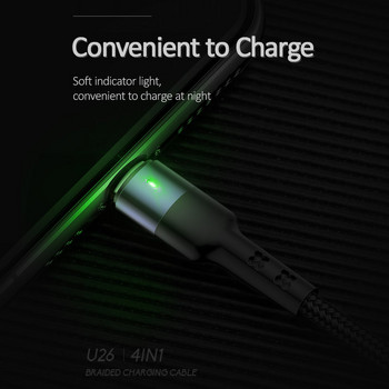 USAMS 3A 4 в 1 кабел за данни за зареждане за iPhone 14 13 12 11 X 8 Micro USB Type C Lighting 3 в 1 кабел за Samsung Huawei Xiaomi