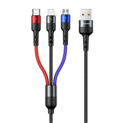 Cablu de date de încărcare USAMS 3A 4 în 1 pentru iPhone 14 13 12 11 X 8 Cablu de iluminat micro USB tip C 3 în 1 pentru Samsung Huawei Xiaomi