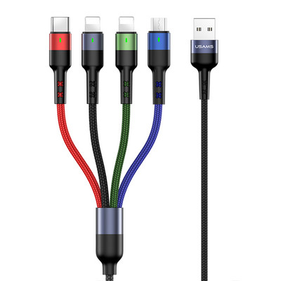 Cablu de date de încărcare USAMS 3A 4 în 1 pentru iPhone 14 13 12 11 X 8 Cablu de iluminat micro USB tip C 3 în 1 pentru Samsung Huawei Xiaomi