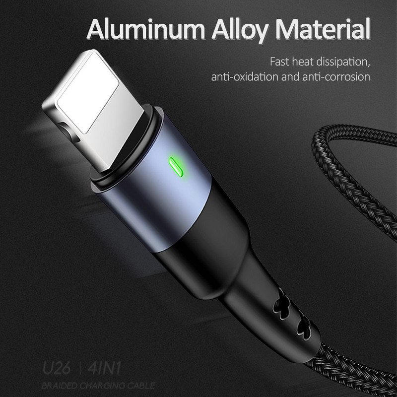 Cablu de date de încărcare USAMS 3A 4 în 1 pentru iPhone 14 13 12 11 X 8 Cablu de iluminat micro USB tip C 3 în 1 pentru Samsung Huawei Xiaomi