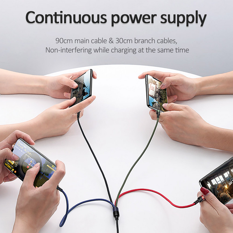 Cablu de date de încărcare USAMS 3A 4 în 1 pentru iPhone 14 13 12 11 X 8 Cablu de iluminat micro USB tip C 3 în 1 pentru Samsung Huawei Xiaomi