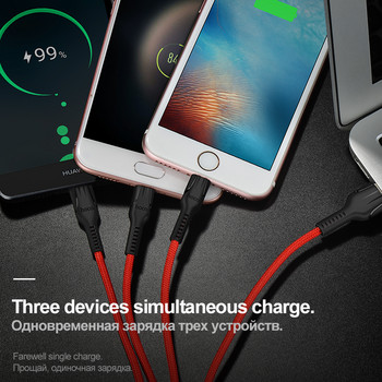 HOCO 3в1 USB кабел за зарядно устройство за iPhone 11 Pro X 5 6 7 8 Android Micro USB кабел тип C за Samsung Xiaomi телефон USB кабел за данни
