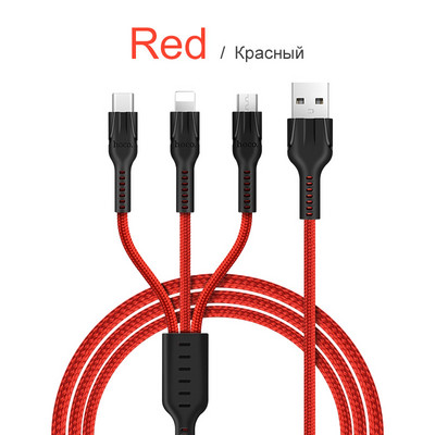 Nabíjací kábel HOCO 3v1 USB pre iPhone 11 Pro X 5 6 7 8 Android Micro USB kábel typu C pre Samsung Xiaomi telefón USB dátový kábel