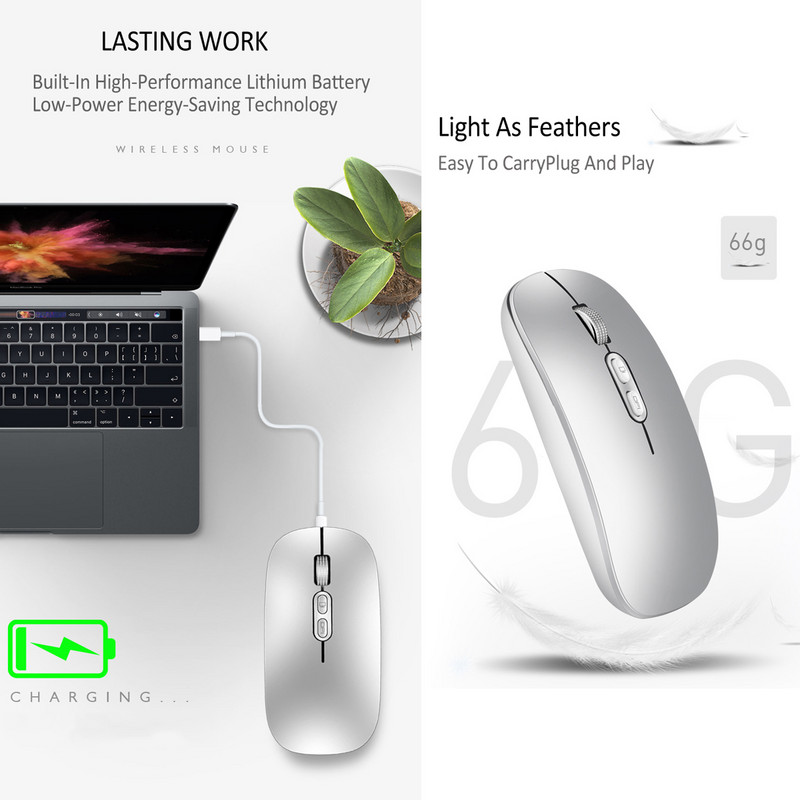 Mouse fără fir reîncărcabil, ergonomic, portabil, silențios, mouse 2.4G, pentru laptop, Android, Windows Mac