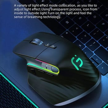 2.4G акумулаторна мишка за игри Безжична мишка Bluetooth RGB Ергономични мишки 5 скорости 10000 DPI Електронни спортове за лаптоп таблет Macbook