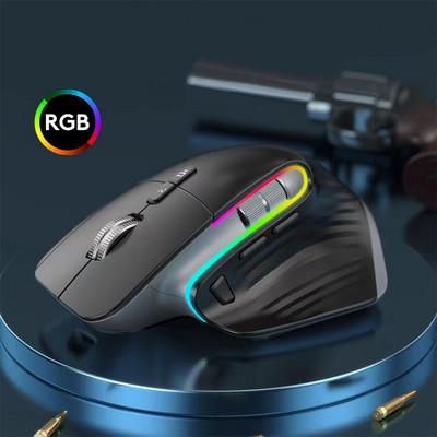 2,4 G uzlādējama spēļu pele Bezvadu pele Bluetooth RGB Ergonomiskas peles 5 ātrumu 10000 DPI E-sports klēpjdatoram planšetdatoram Macbook