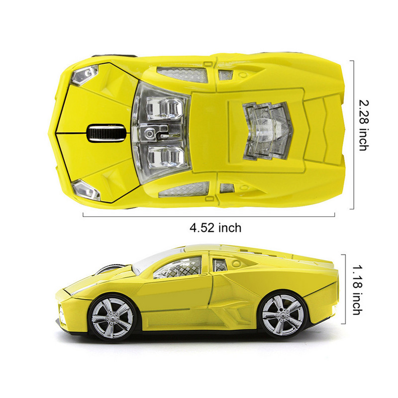 Vezeték nélküli egér 3D Sport Car Shape optikai számítógép Mause 2.4Ghz 1600DPI mini autós egerek USB vevővel laptop PC asztali számítógéphez