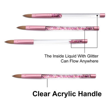 Επαγγελματική βούρτσα νυχιών Pure Kolinsky Hair Acrylic Brush Pedicure σε στρογγυλό σχήμα με ροζ υγρό αστραφτερό μανικιούρ χεριών
