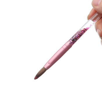 Επαγγελματική βούρτσα νυχιών Pure Kolinsky Hair Acrylic Brush Pedicure σε στρογγυλό σχήμα με ροζ υγρό αστραφτερό μανικιούρ χεριών