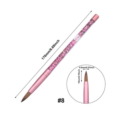 Profesionalus grynas Kolinsky plaukų akrilinis nagų šepetėlis pedikiūro apvalios formos šepetys su rožiniu skystu putojančiu blizgučiu rankų manikiūrui