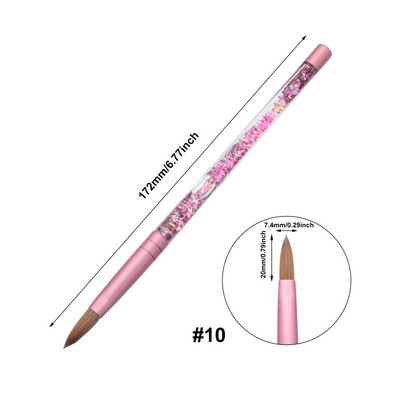 Profesionalus grynas Kolinsky plaukų akrilinis nagų šepetėlis pedikiūro apvalios formos šepetys su rožiniu skystu putojančiu blizgučiu rankų manikiūrui