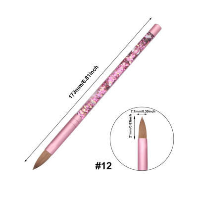 Profesionalus grynas Kolinsky plaukų akrilinis nagų šepetėlis pedikiūro apvalios formos šepetys su rožiniu skystu putojančiu blizgučiu rankų manikiūrui