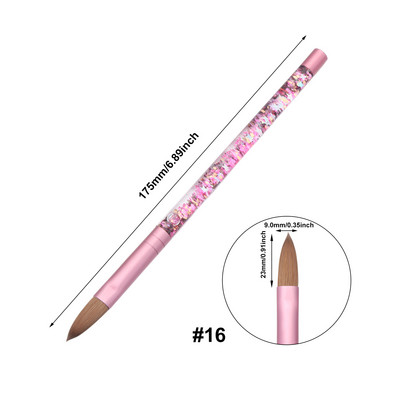 Profesionalus grynas Kolinsky plaukų akrilinis nagų šepetėlis pedikiūro apvalios formos šepetys su rožiniu skystu putojančiu blizgučiu rankų manikiūrui