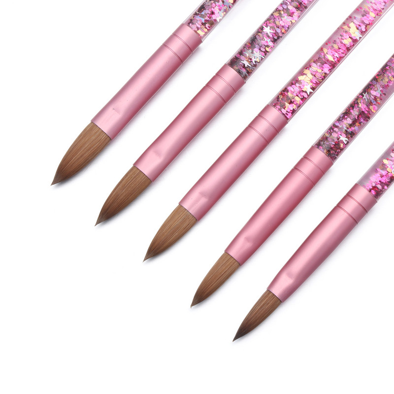 Profesionalus grynas Kolinsky plaukų akrilinis nagų šepetėlis pedikiūro apvalios formos šepetys su rožiniu skystu putojančiu blizgučiu rankų manikiūrui