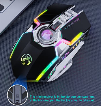 RGB безжична мишка Gaming Mouse Gamer Компютърна мишка Безшумна акумулаторна USB Mause 7 клавиша Мишки с LED подсветка за компютърни лаптопи