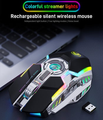 RGB безжична мишка Gaming Mouse Gamer Компютърна мишка Безшумна акумулаторна USB Mause 7 клавиша Мишки с LED подсветка за компютърни лаптопи