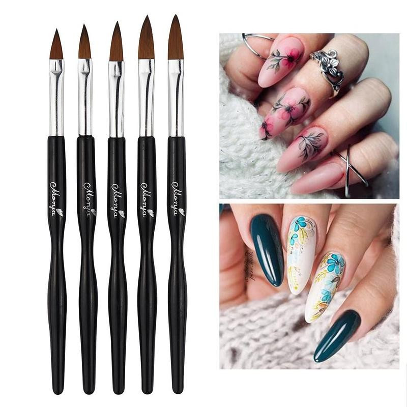 Set de 5 pixuri pentru unghii sculptate cu cristal negru, pudră pentru sculptură cu gel UV, perie de bricolaj, stilou lichid pentru unghii, desen pentru frumusețe, perie acrilice pentru unghii