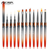 ANGNYA Nail Art Pudră lichidă acrilice sculptură UV Gel extensie perie de pictură Gradient mâner căptușeală desen Pen Instrumente de manichiură