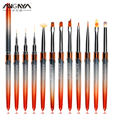 ANGNYA Nail Art Acrylic Liquid Powder Carving UV Gel Extension Painting Brush Gradient Handle Liner Drawing Pen Инструменти за маникюр