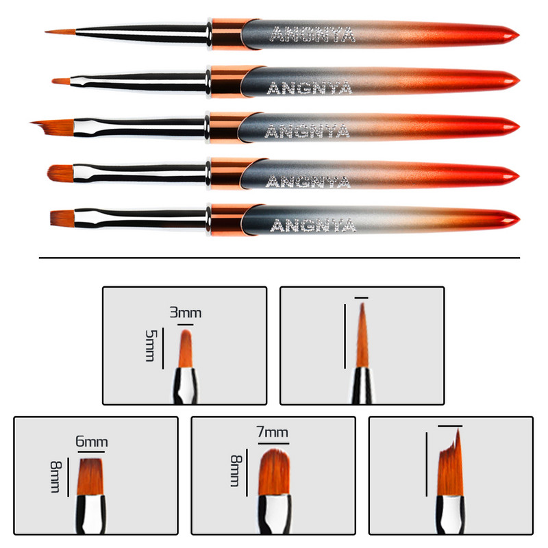 ANGNYA Nail Art Pudră lichidă acrilice sculptură UV Gel extensie perie de pictură Gradient mâner căptușeală desen Pen Instrumente de manichiură