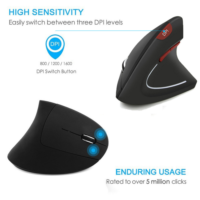 Mouse vertical fără fir CHYI Mouse ergonomic pentru jocuri pentru computer 800/1200/1600DPI Mouse optic USB pentru jocuri cu set de mouse pad pentru computer