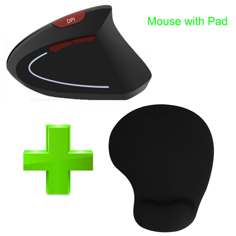 Mouse vertical fără fir CHYI Mouse ergonomic pentru jocuri pentru computer 800/1200/1600DPI Mouse optic USB pentru jocuri cu set de mouse pad pentru computer