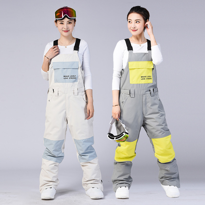 Moteriškas sniego kostiumas, dėvimas kombinezonai kelnės 10k neperšlampami slidinėjimo dirželiai šliaužtinukai snieglenčių drabužiai diržai kelnės lauke žiemos seilinukai