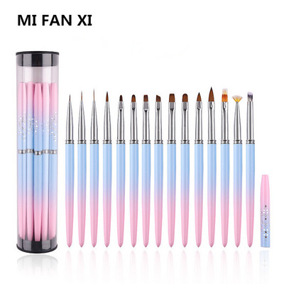 15 Style Nail Art Metal Gradient French Smile Moon Netaisyklingas šepetėlis Akrilo lakas UV gelio priauginimas manikiūro įrankiai